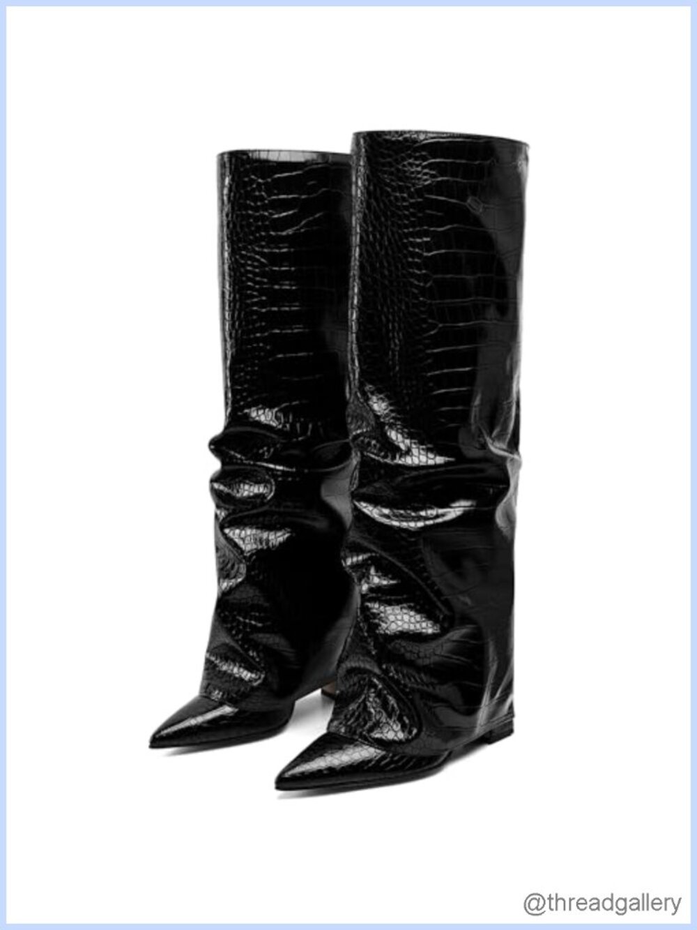 Wide Calf Knee High Boots Chunky Block Heel Fold Over Slip On Shark Boot